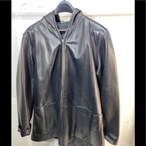 Siena Studio Black Leather lined hooded coat Sz L